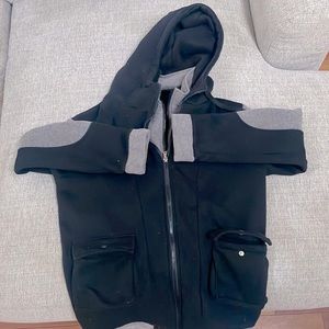 Medium sized black sweatshirt with grey inside.